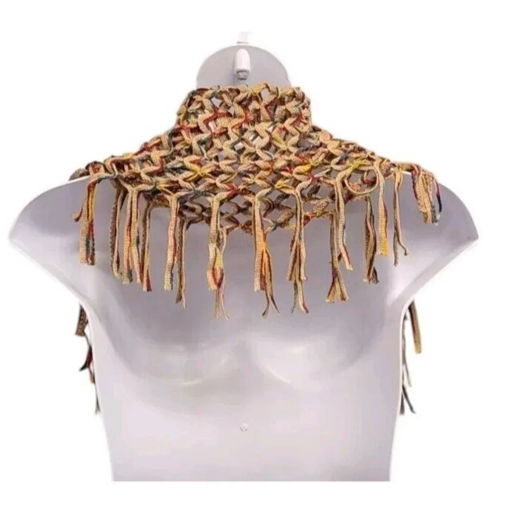 FRAAS Womens Multicolor Fringed Open Knit Loop Scarf Boho Lagenlook Casual Fall